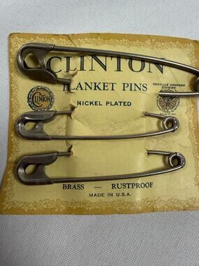 Vintage Clinton Blanket Pins Nickel Plated Brass 3.5in USA Set 3